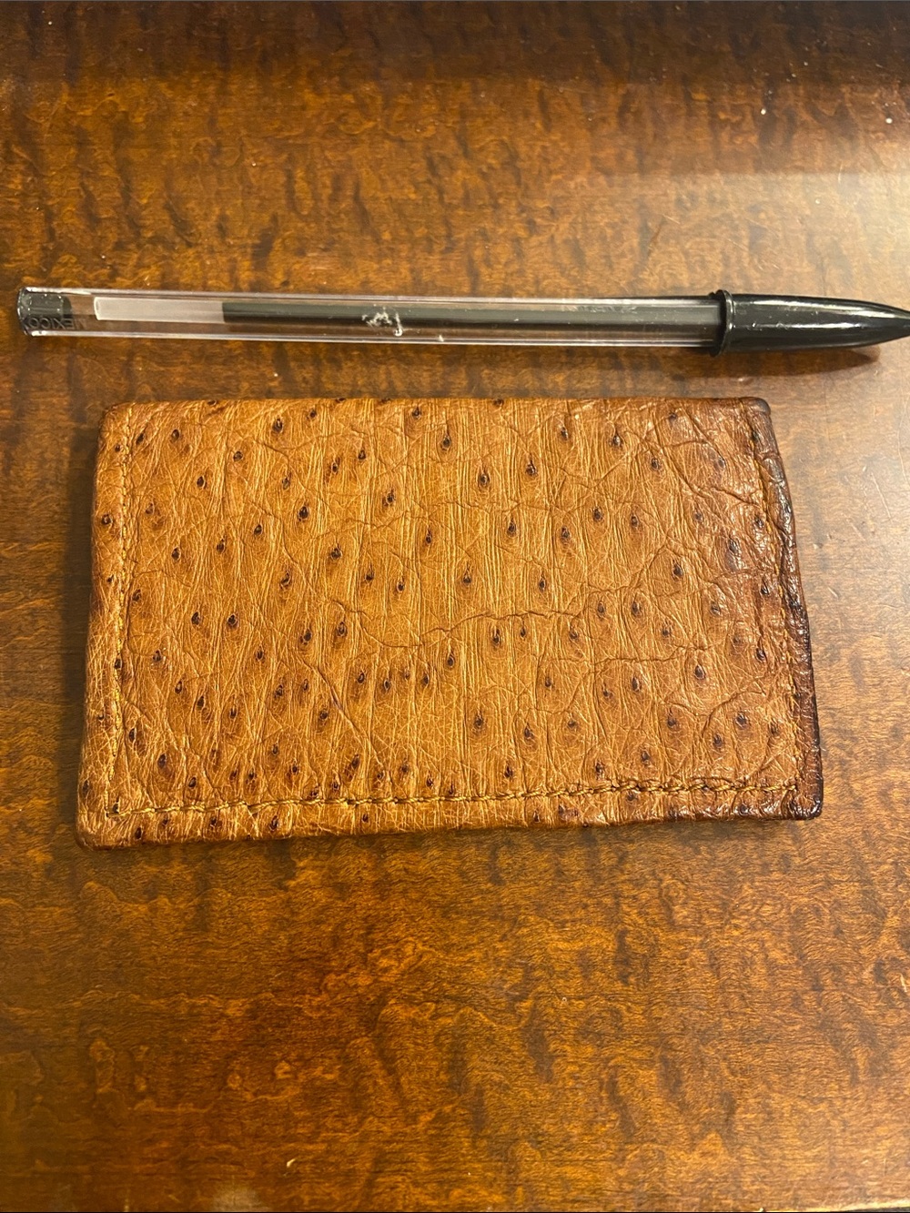 Vintage Brown Ostrich Leather Card Holder - Men Accessories